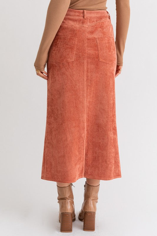 Women's Rust Color Corduroy Maxi Skirt