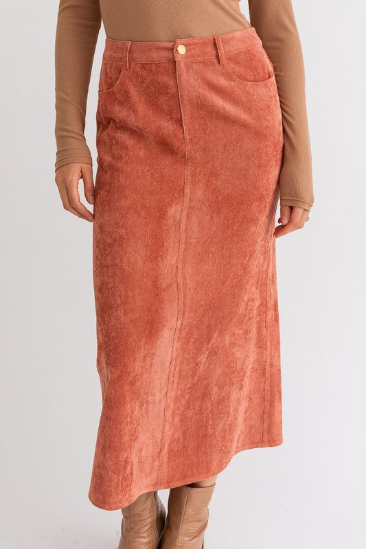 Women's Rust Color Corduroy Maxi Skirt