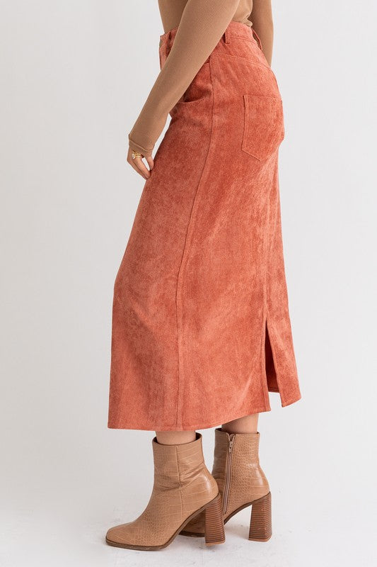 Women's Rust Color Corduroy Maxi Skirt