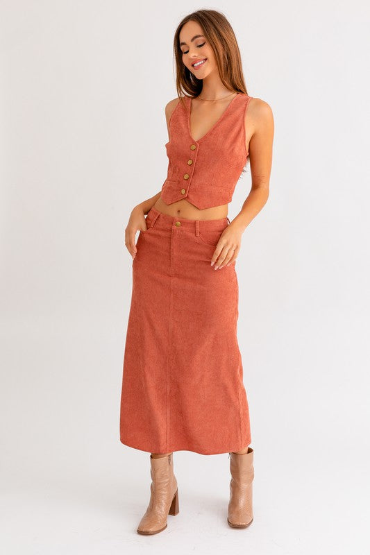 Women's Rust Color Corduroy Maxi Skirt