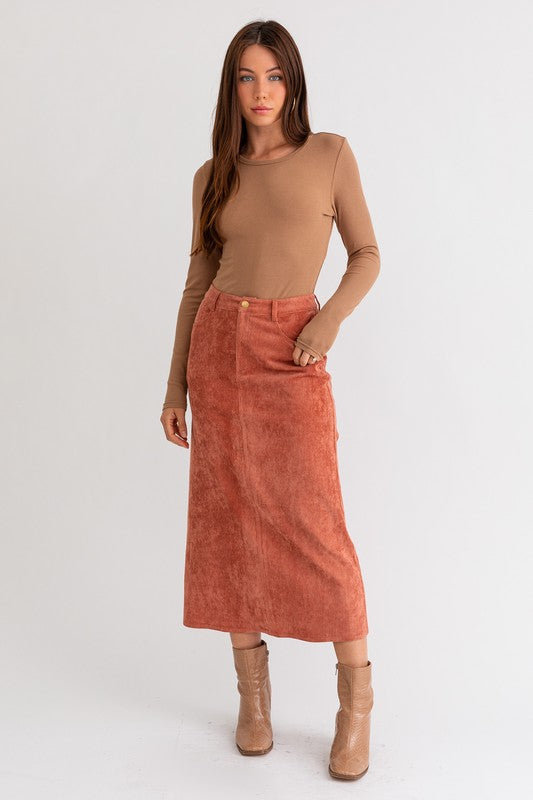 Women's Rust Color Corduroy Maxi Skirt