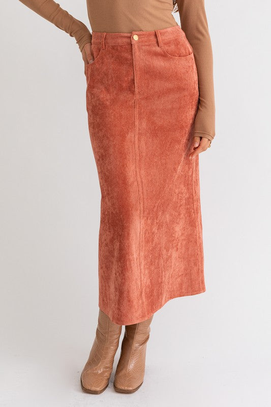 Women's Rust Color Corduroy Maxi Skirt