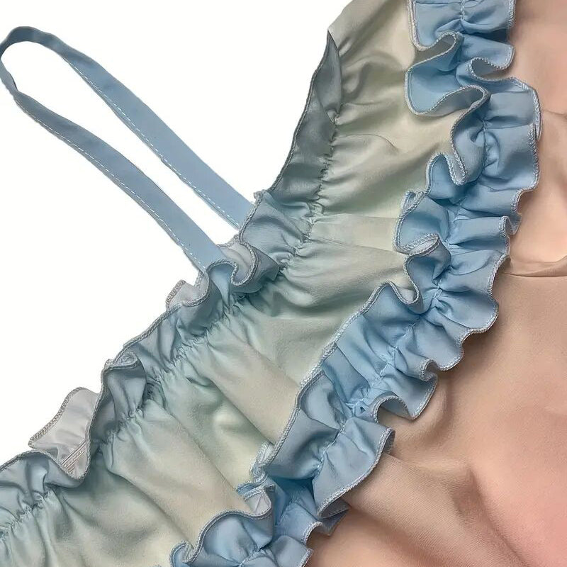 Women's Pastel Gradient Summer Off Shoulder Ruffle Long Sleeve Blouse