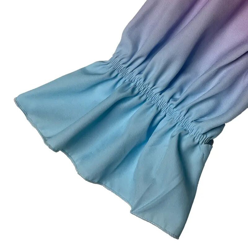 Women's Pastel Gradient Summer Off Shoulder Ruffle Long Sleeve Blouse