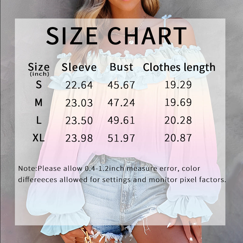 Women's Pastel Gradient Summer Off Shoulder Ruffle Long Sleeve Blouse