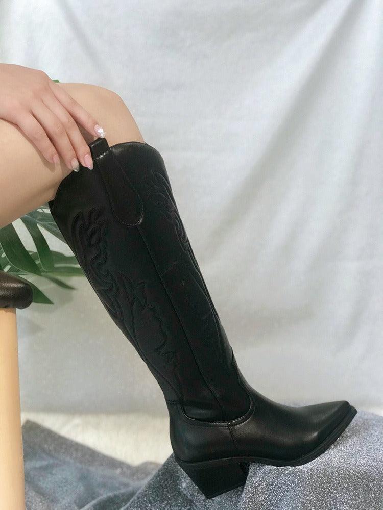 Western Chic Cowboy Boots | Stylish Chunky Heel Knee High Boots for Cowgirls