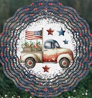 Patriotic Old Truck with US Flag Garden Decor Wind Spinner