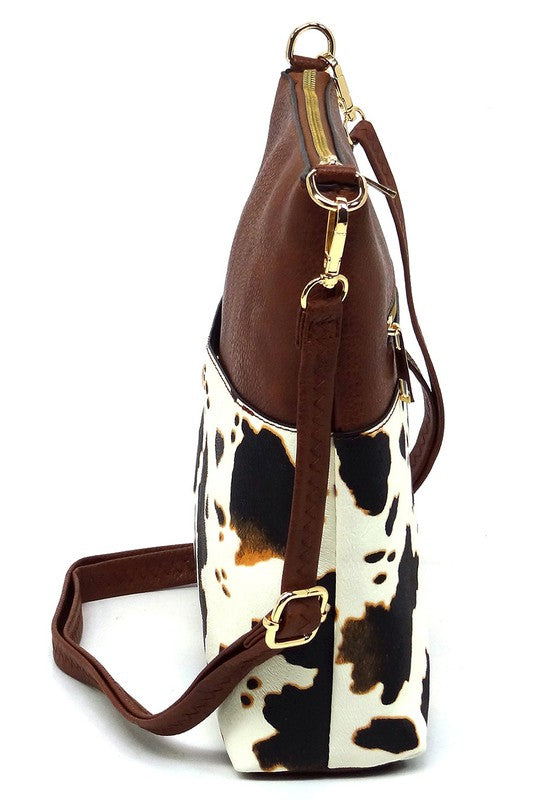 Bolso bandolera de mujer con bolsillo y estampado animal