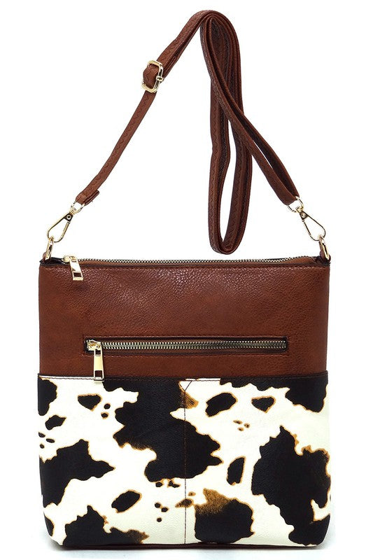 Bolso bandolera de mujer con bolsillo y estampado animal