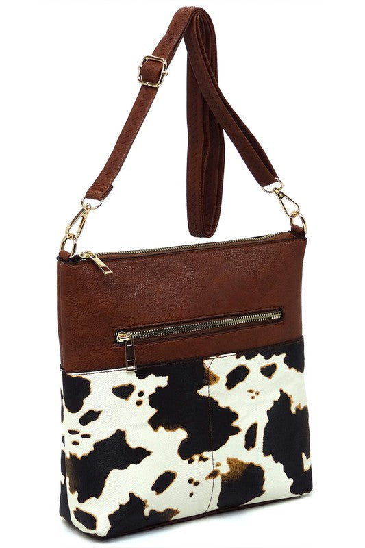 Bolso bandolera de mujer con bolsillo y estampado animal