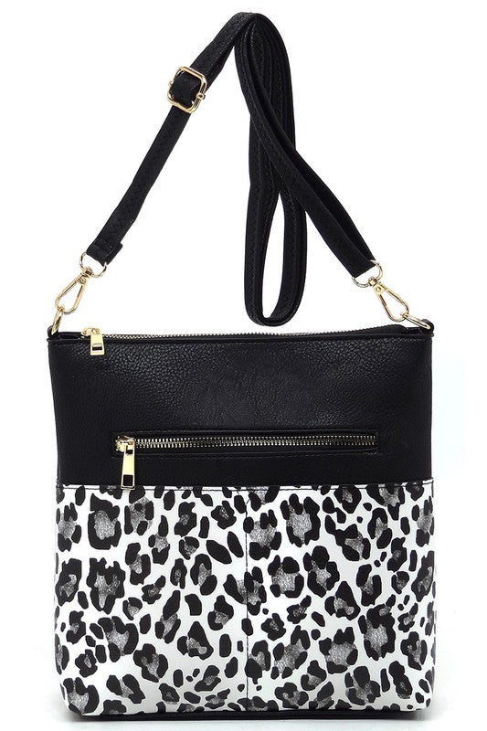 Bolso bandolera de mujer con bolsillo y estampado animal