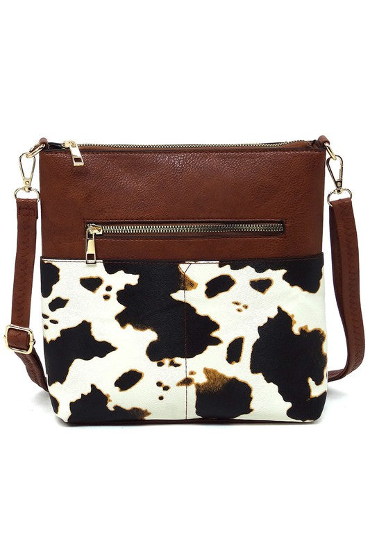 Bolso bandolera de mujer con bolsillo y estampado animal