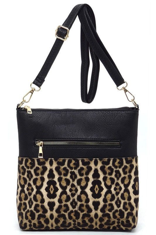 Bolso bandolera de mujer con bolsillo y estampado animal