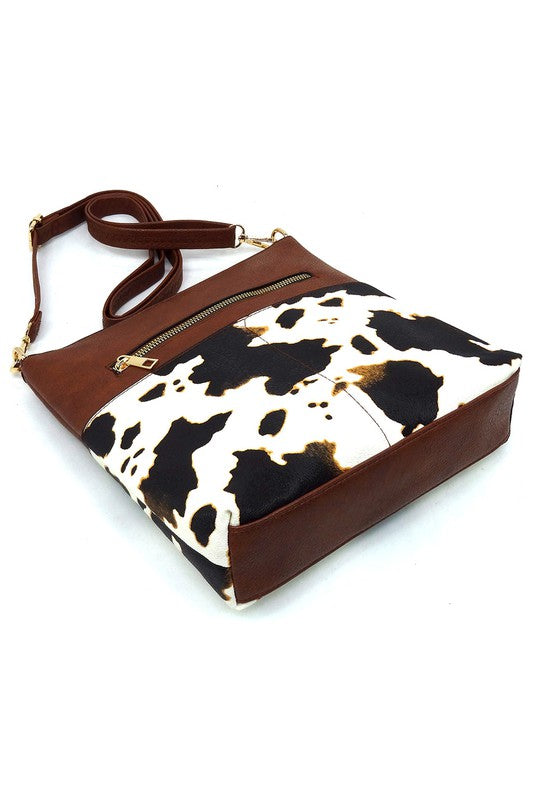 Bolso bandolera de mujer con bolsillo y estampado animal