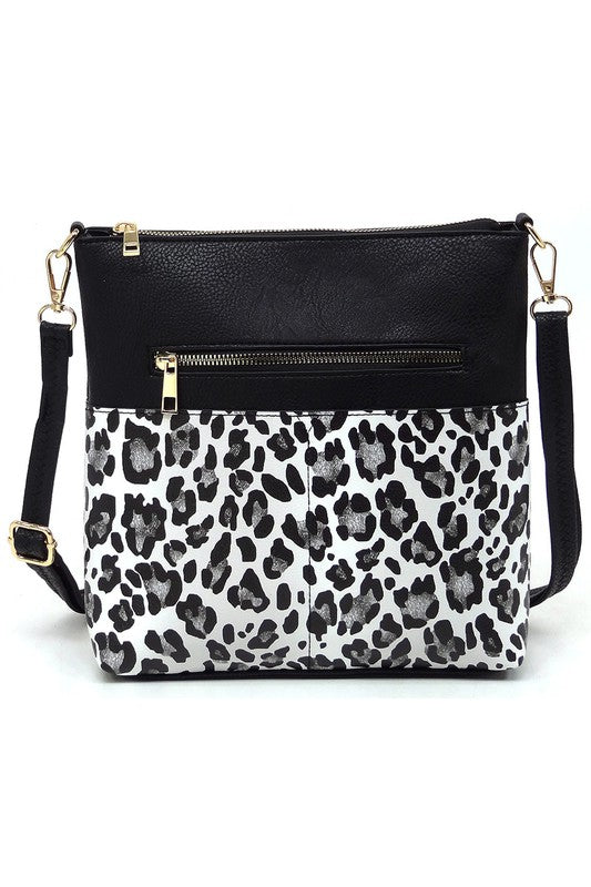 Bolso bandolera de mujer con bolsillo y estampado animal