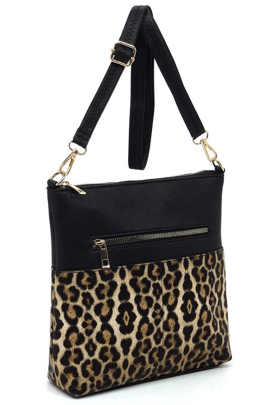 Bolso bandolera de mujer con bolsillo y estampado animal