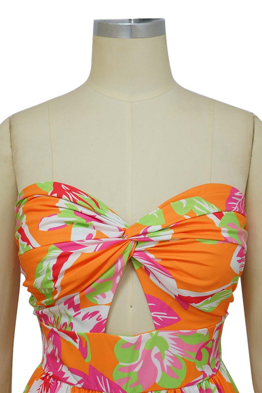 Women's Orange Floral Design Summer Jumpsuit