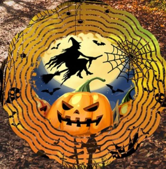 Halloween Decor Flying Witch and Pumpkin Wind Spinner