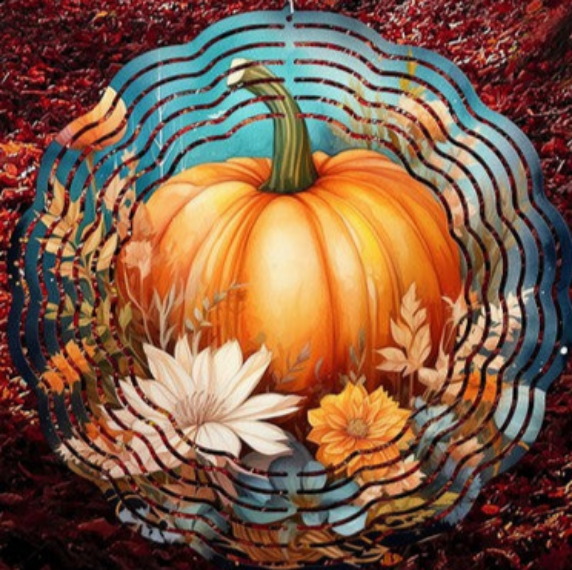 Fall Decor Orange Pumpkins Wind Spinner