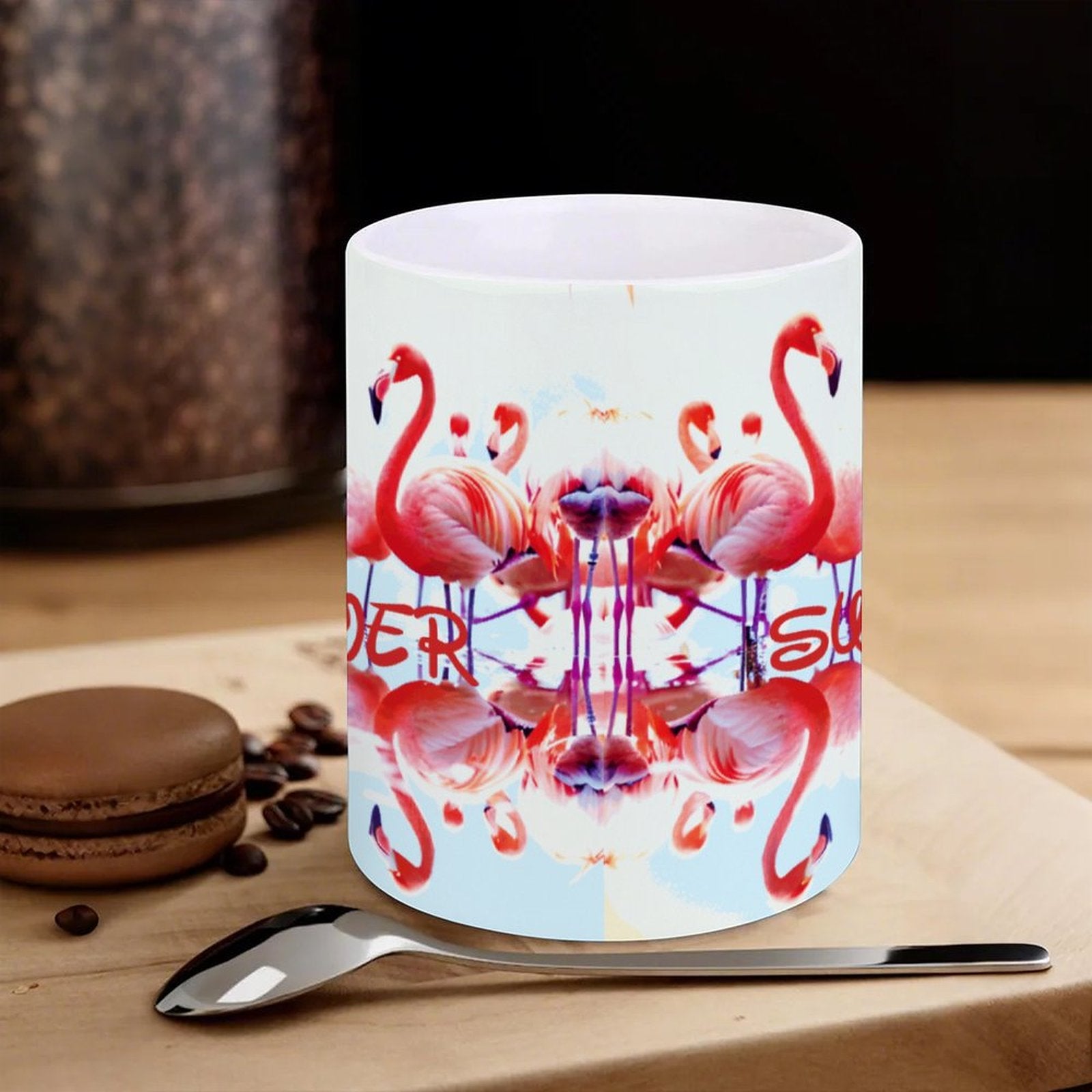 Pink Flamingos Summer Design 14oz White Ceramic Mug with Handle (Made in USA)