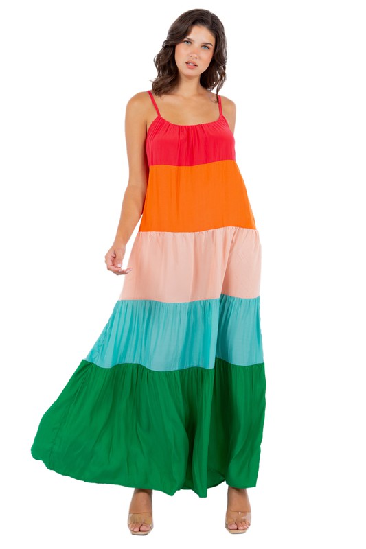 Women's Rainbow Plus Size Sleeveless Maxi Dress