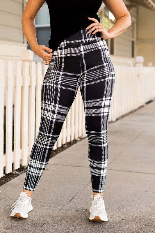 Women's Black and White Plaid Leggings