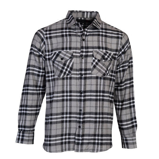 Men's Flannel Casual Button Down Shirt in Light Grey