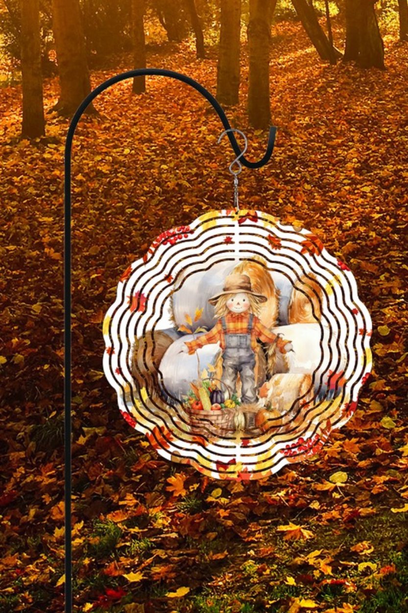 Fall Scarecrow with Hay Bales Wind Spinner