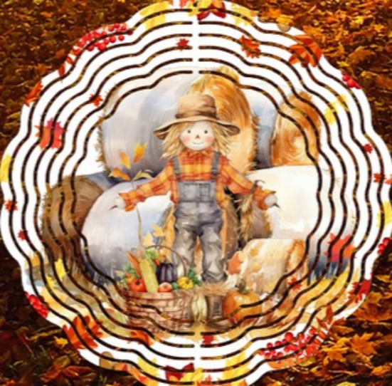 Fall Scarecrow with Hay Bales Wind Spinner