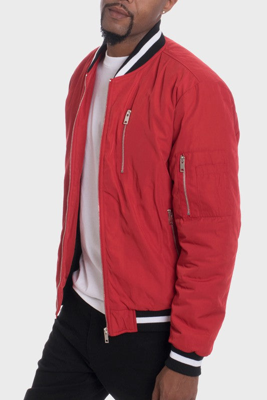 Chaqueta roja de sarga acolchada de lujo para hombre