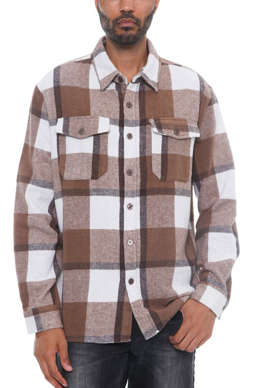 Mens Checkered Soft Flannel Shacket Jacket