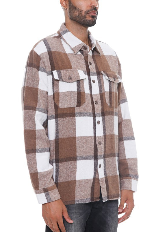 Mens Checkered Soft Flannel Shacket Jacket