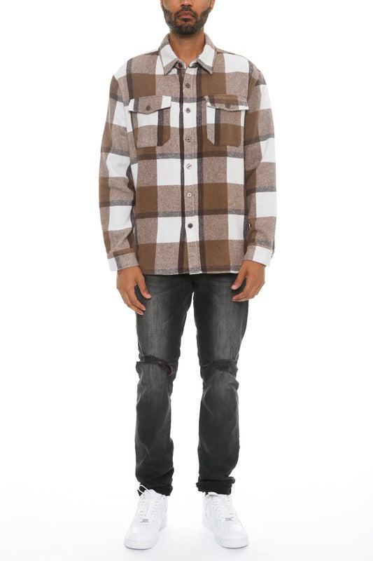 Mens Checkered Soft Flannel Shacket Jacket