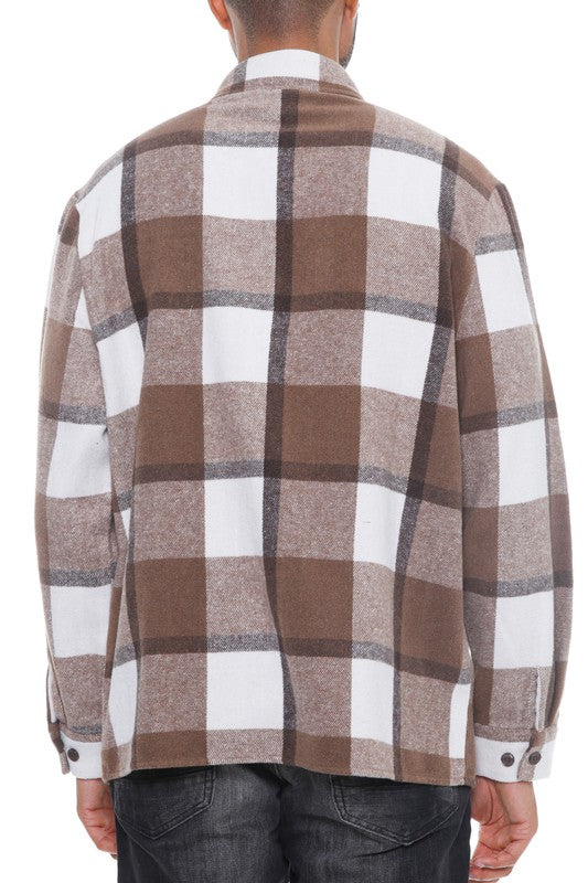 Mens Checkered Soft Flannel Shacket Jacket