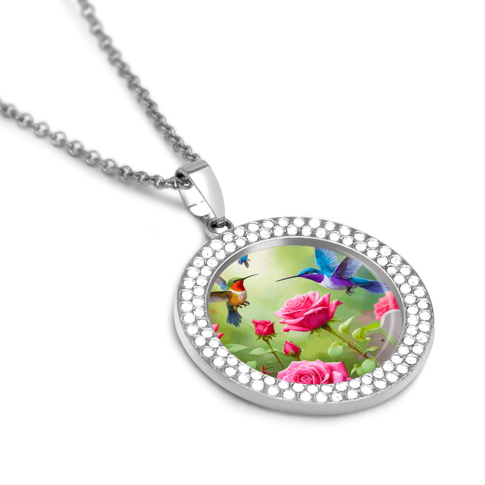 Printed Design Multicolored Diamond Pendant & Necklace