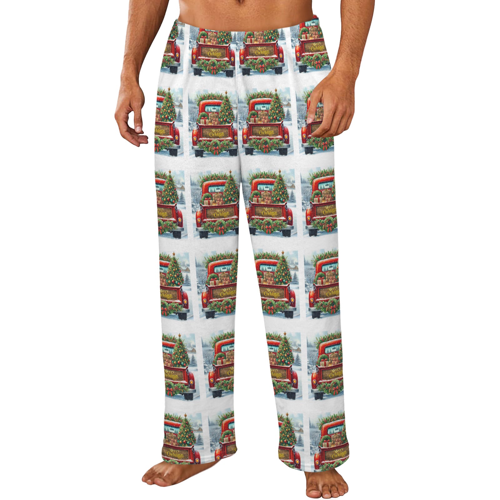 Merry Christmas Red Truck Men's Flannel Pajama Trousers (Model Sets 02)(Made in Queens)