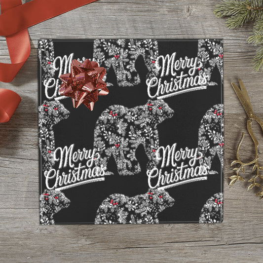 Merry Christmas Polar Bear Black Gift Wrapping Paper - 2 Rolls (Made in USA)