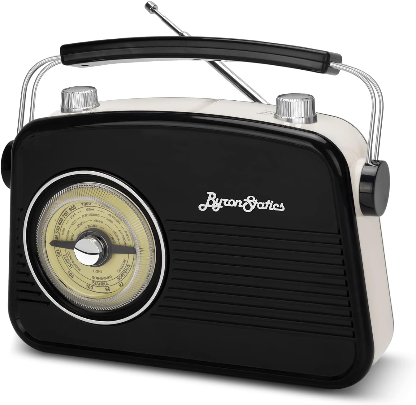 Small Portable Retro Black AM/FM Radio Bluetooth Speaker with Large Tuning Dial