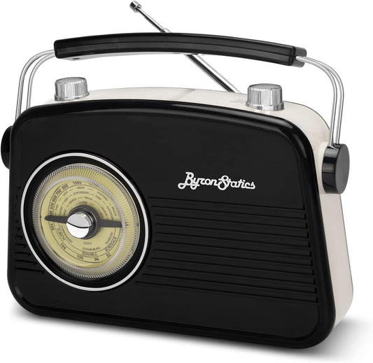 Small Portable Retro Black AM/FM Radio Bluetooth Speaker with Large Tuning Dial