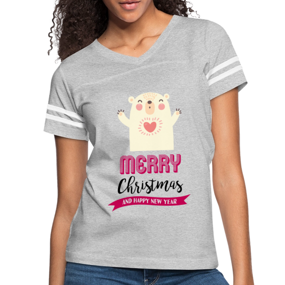 Women’s Vintage Christmas Design T-shirt - heather gray/white