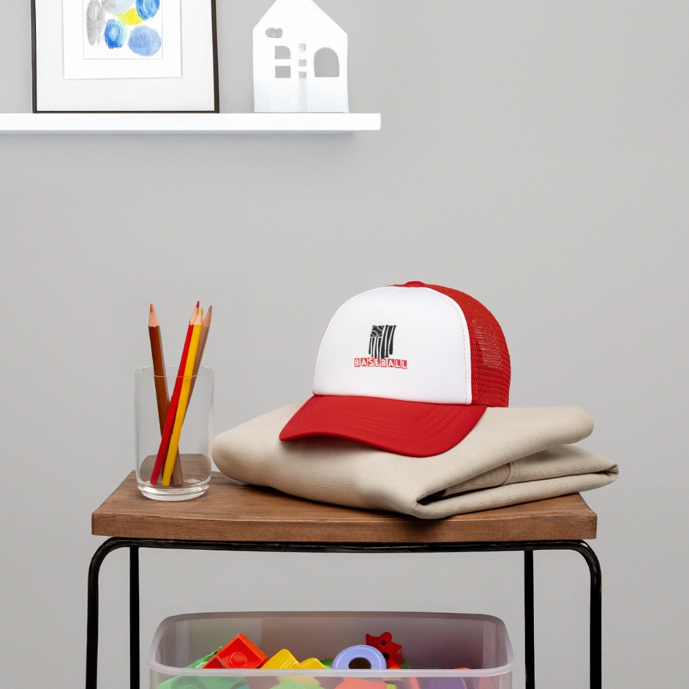 Kid's Baseball Flag Trucker Cap - white/red