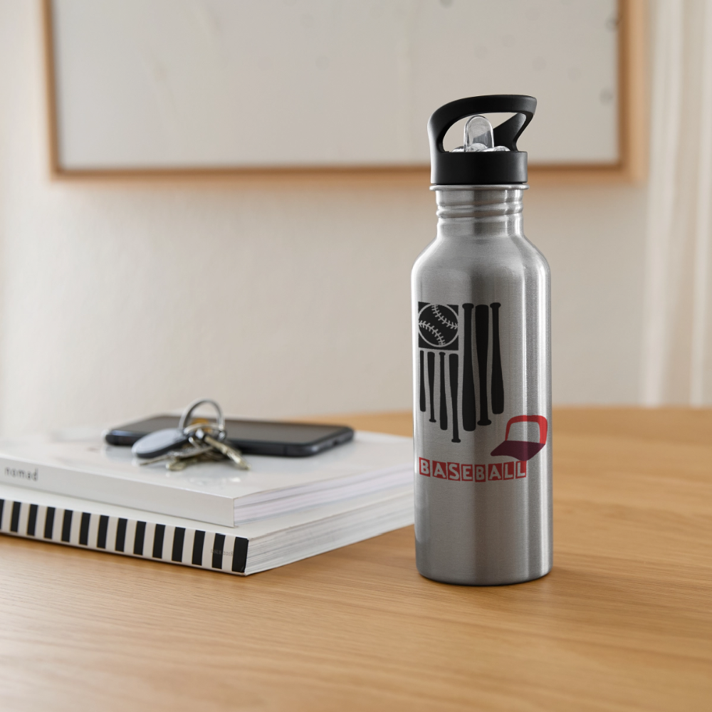 Child's Baseball Stainless Steel Water Bottle - silver