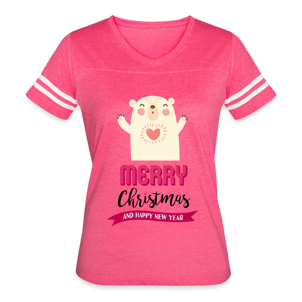 Women’s Vintage Christmas Design T-shirt - vintage pink/white