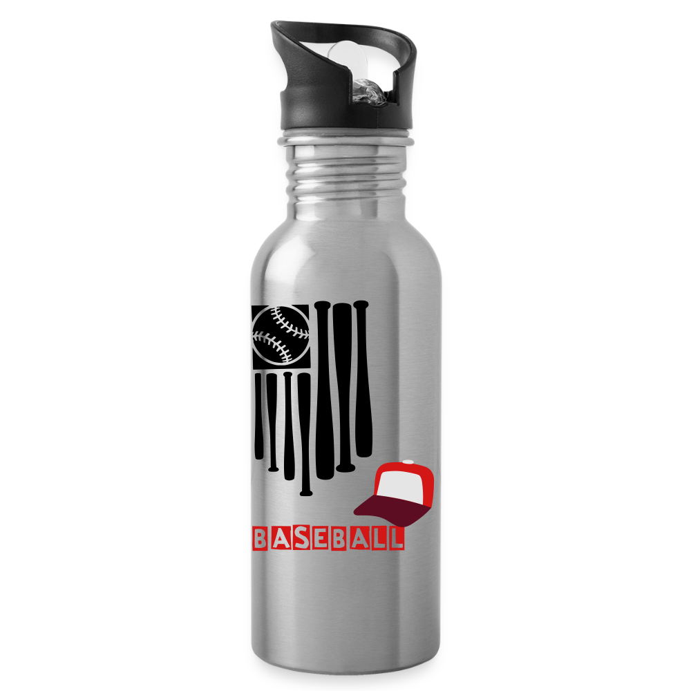 Child's Baseball Stainless Steel Water Bottle - silver