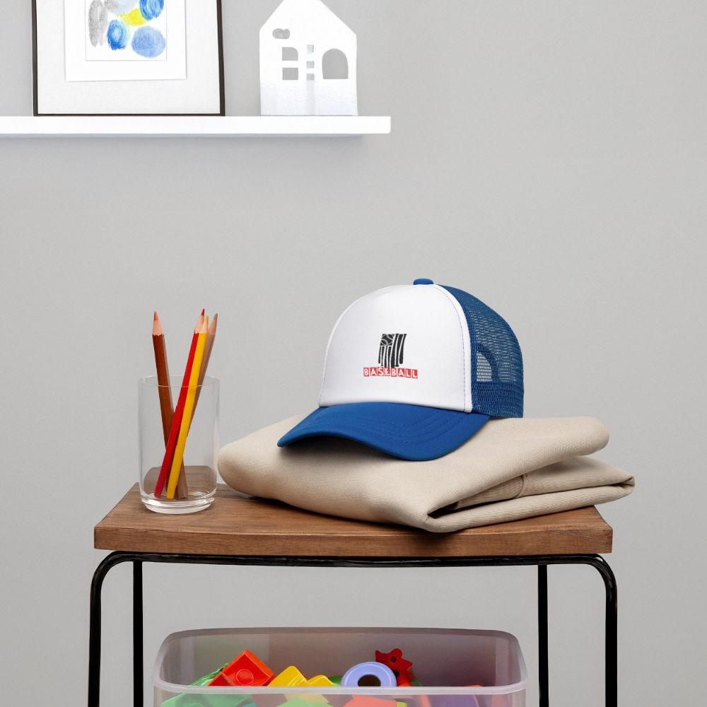 Kid's Baseball Flag Trucker Cap - white/royal blue