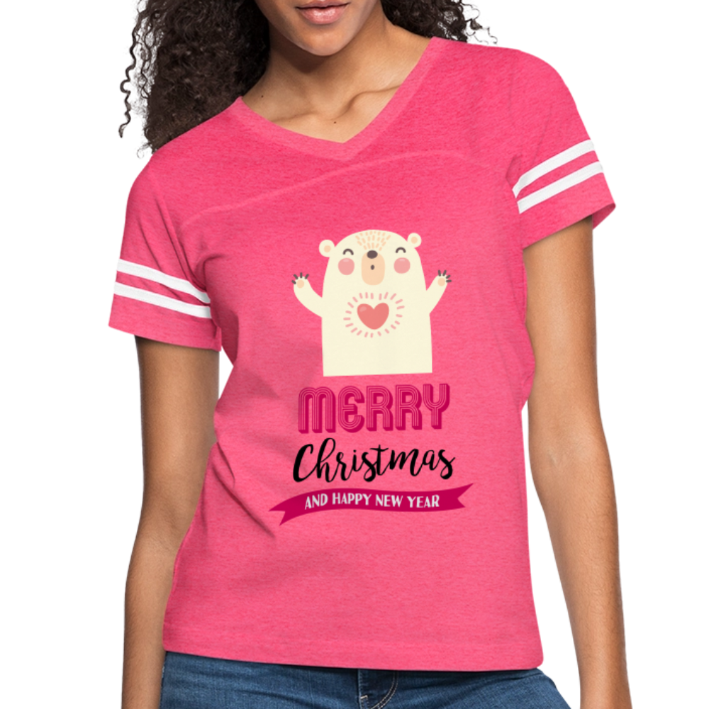 Women’s Vintage Christmas Design T-shirt - vintage pink/white