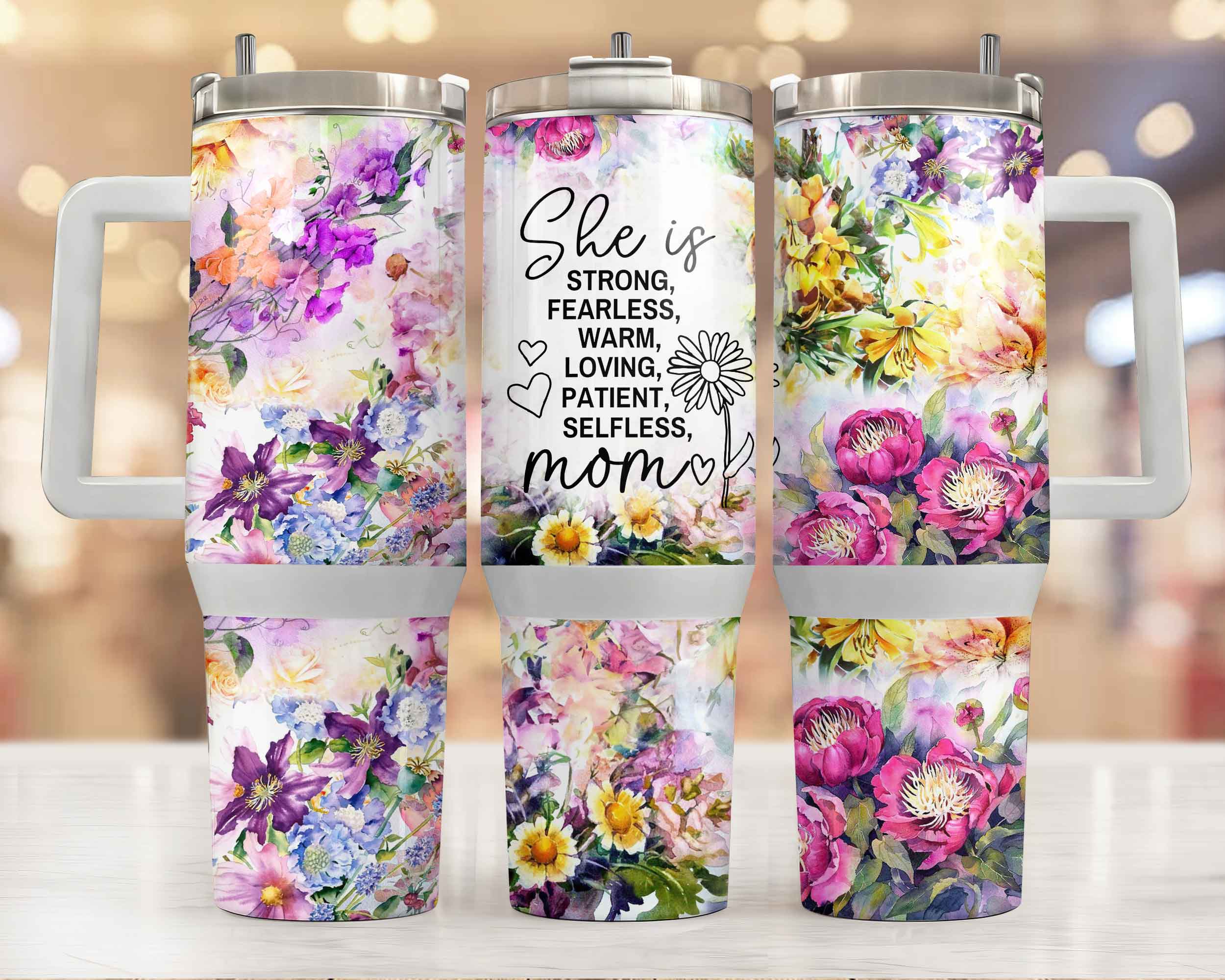 Decorative She Is Mom 40oz Tumbler with Handle and Lid