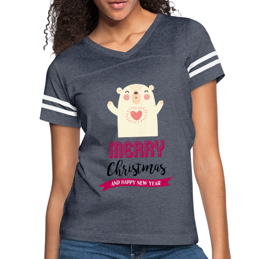 Women’s Vintage Christmas Design T-shirt - vintage navy/white