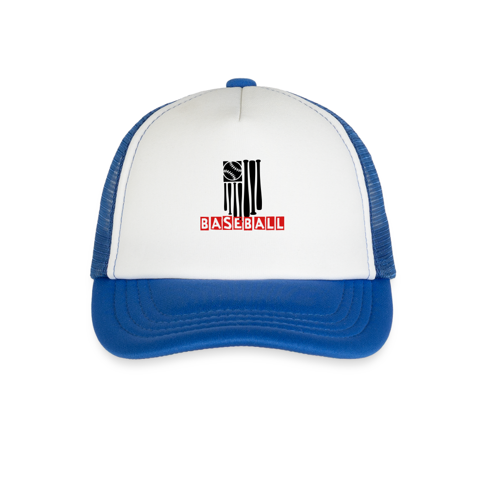 Kid's Baseball Flag Trucker Cap - white/royal blue