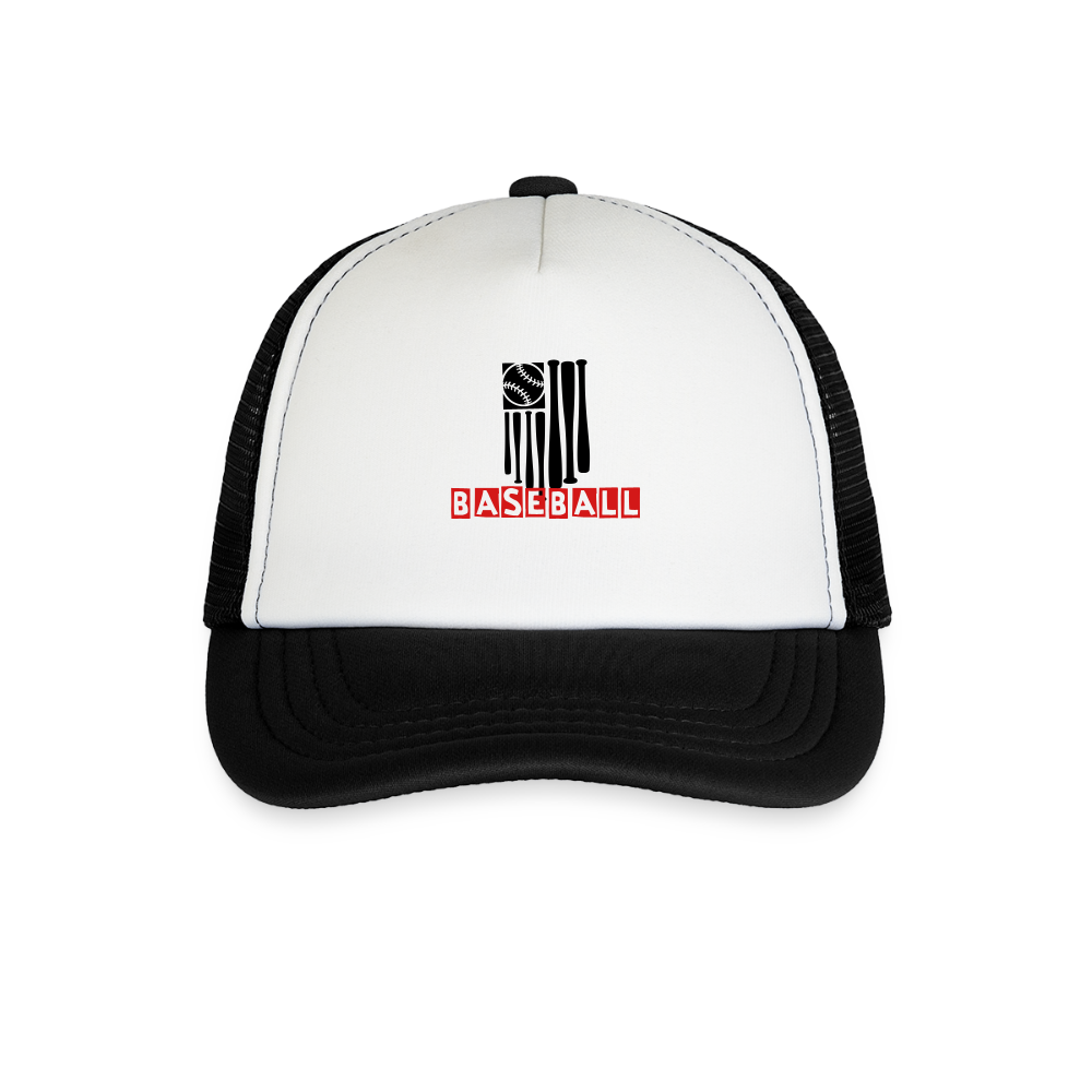 Kid's Baseball Flag Trucker Cap - white/black